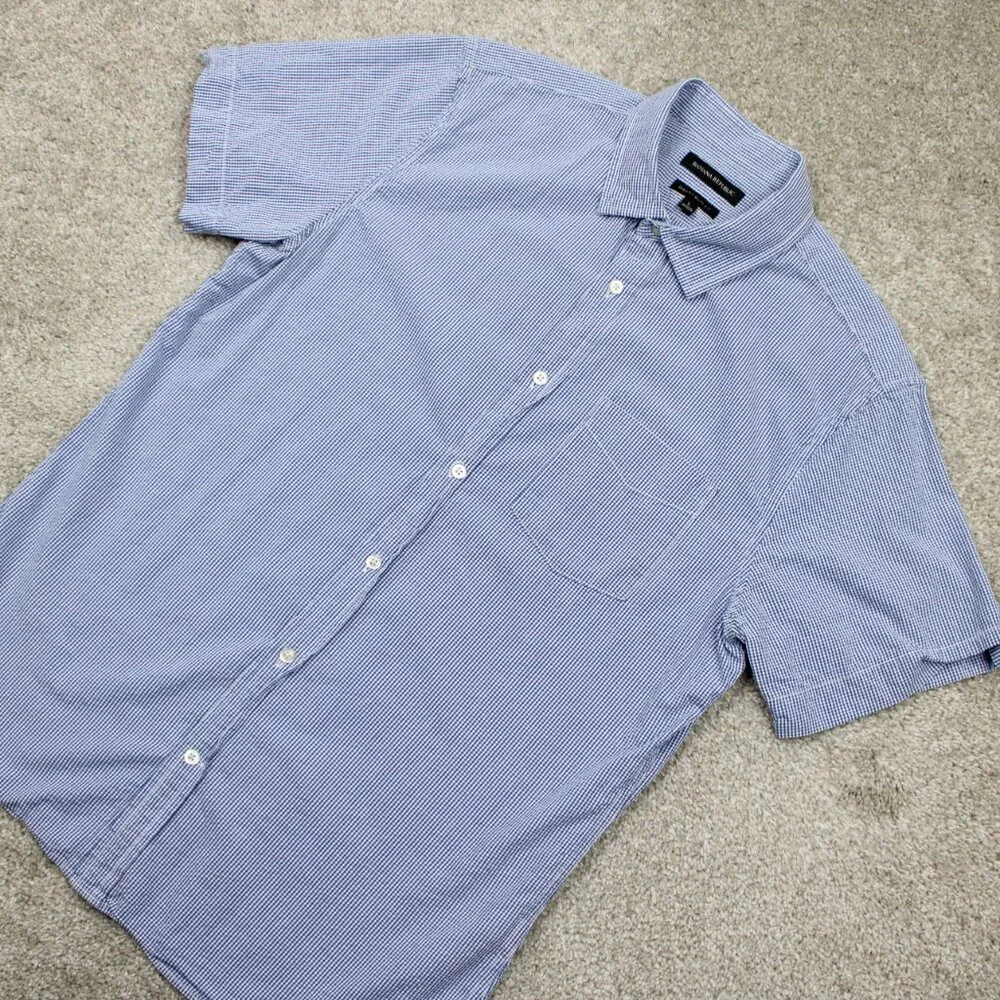 Banana Republic Grant Slim Fit Shirt Men Large Blue/White Checkered Textured S/S